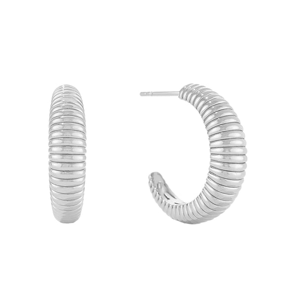 FE1376 925 Sterling Silver Trendy Dome Hoop Earrings