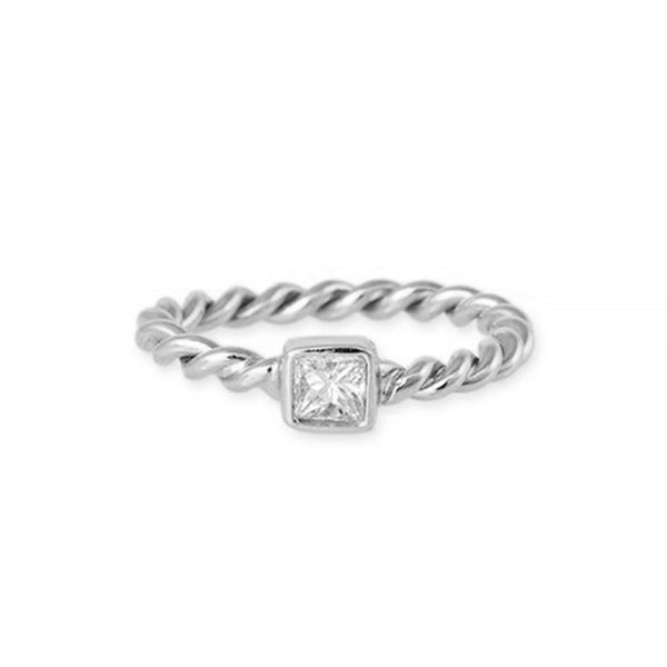 FJ0554 925 Sterling Silver Rope Twist 5A CZ Ring