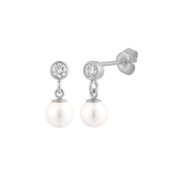 PE0002 925 Sterling Silver Freshwater Pearl Cubic Zirconia Drop Stud Earrings