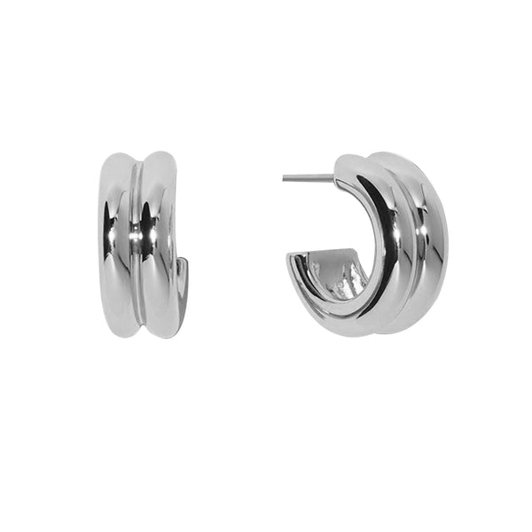 FE1386 925 Sterling Silver Double Band Hoop Earrings