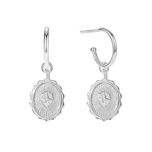 FE1881 925 Sterling Silver Starburst CZ Dangle Hoop Earring