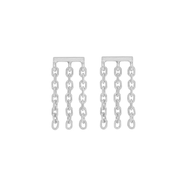 FE1945 925 Sterling Silver Triple Drop Chain Studs