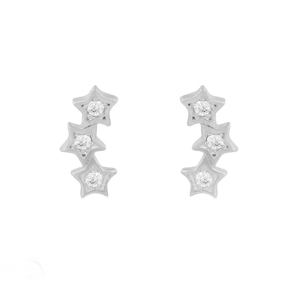 FE1564 925 Sterling Silver Trio Star Zircon Stud Earrings