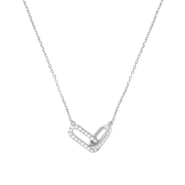 FX0873 925 Sterling Silver Interlock Paperclip Link Cubic Zirconia Necklace