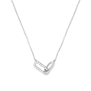 FX0873 925 Sterling Silver Interlock Paperclip Link Cubic Zirconia Necklace