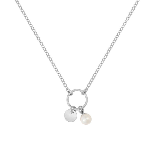 PN0070 925 Sterling Silver Single Pearl Disc Women Necklace