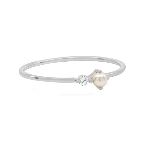 FJ0723 925 Sterling Silver Natural Pearl Cubic Zirconia Ring