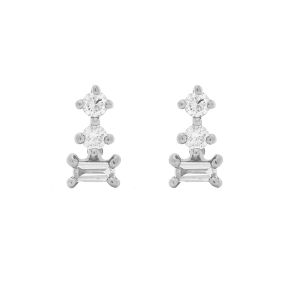 FE1929 925 Sterling Silver Baguette Round CZ Stud Earrings