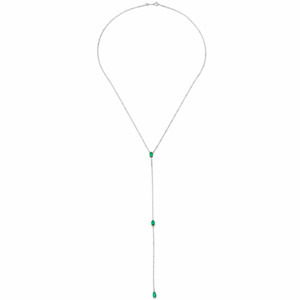 FX0436 925 Sterling Silver Green Zircon Lariat Necklace