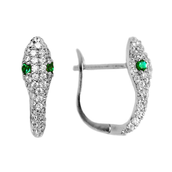 FE1435 925 Sterling Silver Briliant CZ Viper Hoop Earring