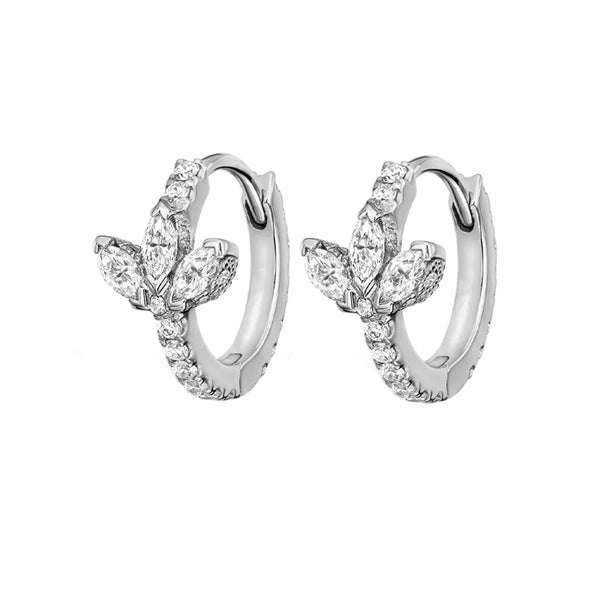 FE1911 925 Sterling Silver Lotus Cubic Zirconiqa CZ Hoop Huggie Earring
