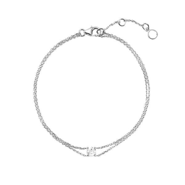 FS0294 925 Sterling Silver Round CZ Double Chian Bracelet