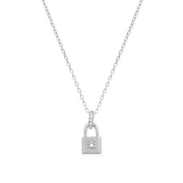 FX0334 925 Sterling Silver Mini Lock Pendant Necklace