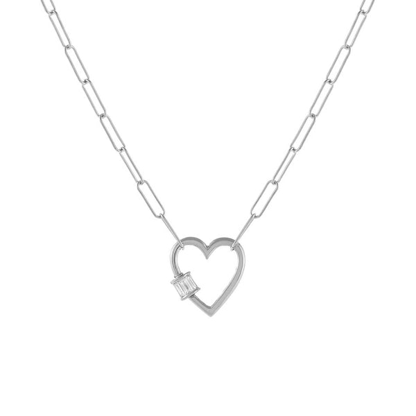 FX0461 925 Sterling Silver Baguette Heart Toggle Oval Link Necklace