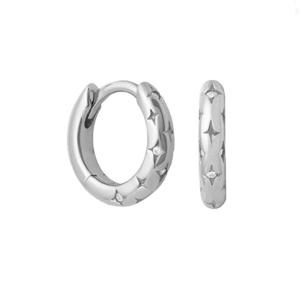 FE1909 925 Sterling Silver CZ Cosmic Star Bold Huggies Hoops Earring