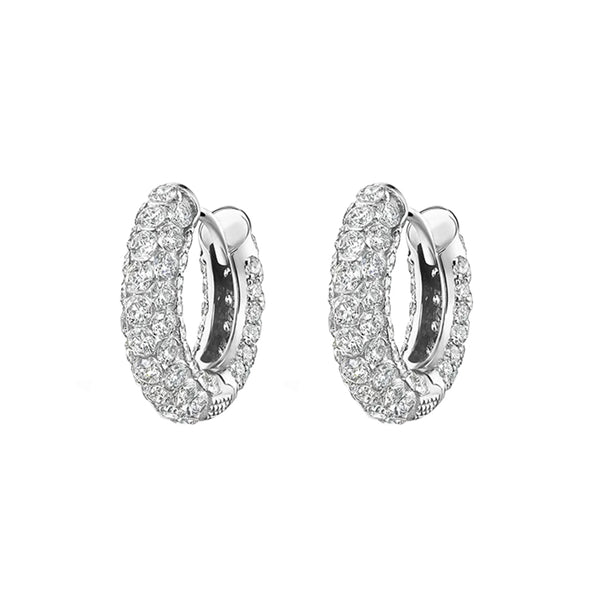 FE1954 925 Sterling Silver Three Row Pave Cubic Zirconia Hoop Earring