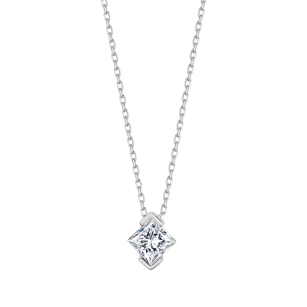 FX0857 925 Sterling Silver Square Sparkle Cubic Zirconia Necklace