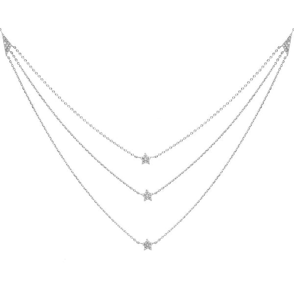 FX0191 925 Sterling Silver Tri-layer Star Choker Necklace