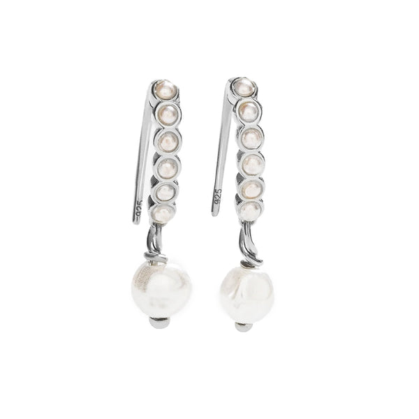 PE0015 925 Sterling Silver Cubic Zirconia & Freshwater Pearl Dangle Earrings