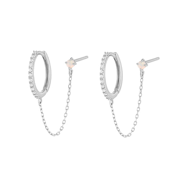 FE1841 925 Sterling Silver Zirconia Opal Chain Huggies