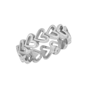 FJ0827 925 Sterling Silver Stacked Hollow Heart Women Ring