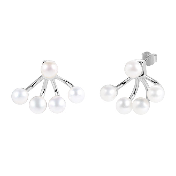 FE0280 925 Sterling Silver Quadripearl Ear Jackets Pearl Earrings