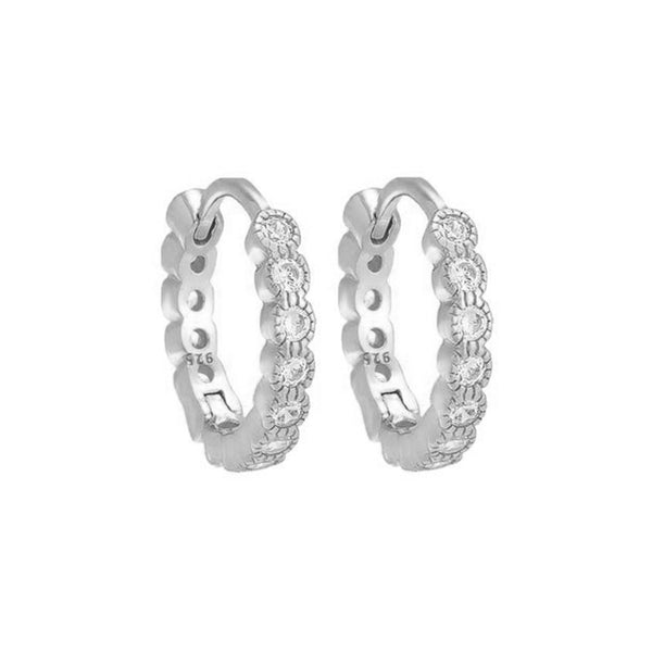 FE1995 925 Sterling Silver Classic Cubic Zirconia Huggie Hoop Earrings For Women