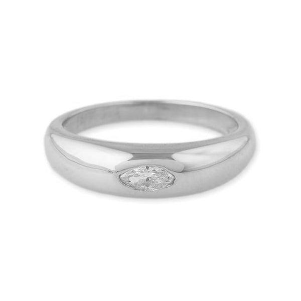 FJ0413 925 Sterling Silver Center Zircon Dome Ring