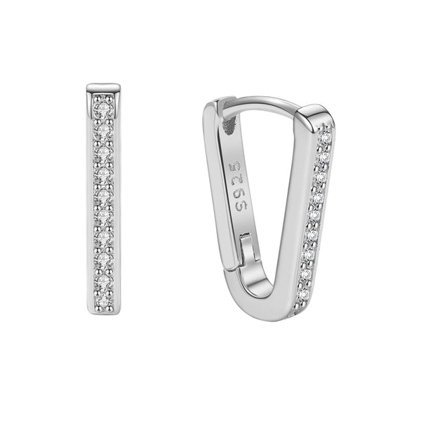 FE1876 925 Sterling Silver Triangle CZ Hoop Earring