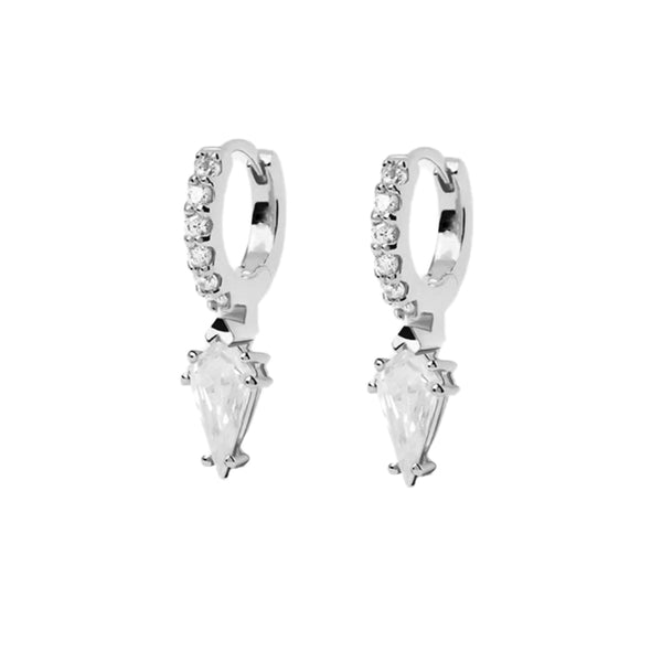 FE1896 925 Sterling Silver Dainty Cubic Zirconia Drop Hoop Earrings
