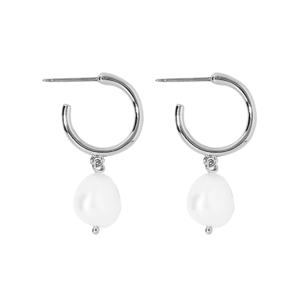 FE0897 925 Sterling Silver Small Pearl Hoop Earrings