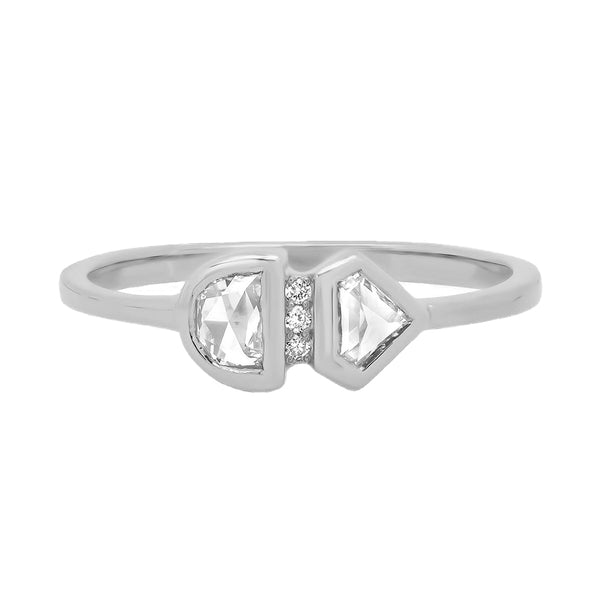 FJ0542 925 Sterling Silver Geometric CZ Doublet Ring