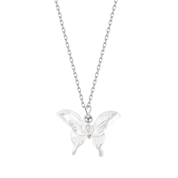 FX0848 925 Sterling Silver Butterfly Mother Of Pearl Pendant Necklace