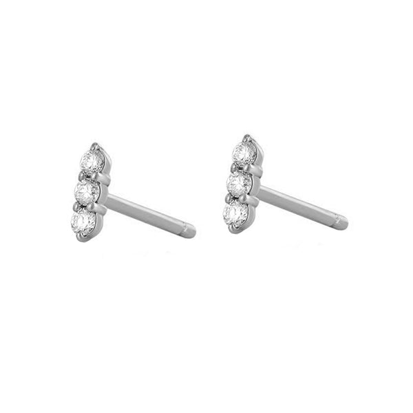 FE1672 925 Sterling Silver Triple Diamond Single Stud Earrings
