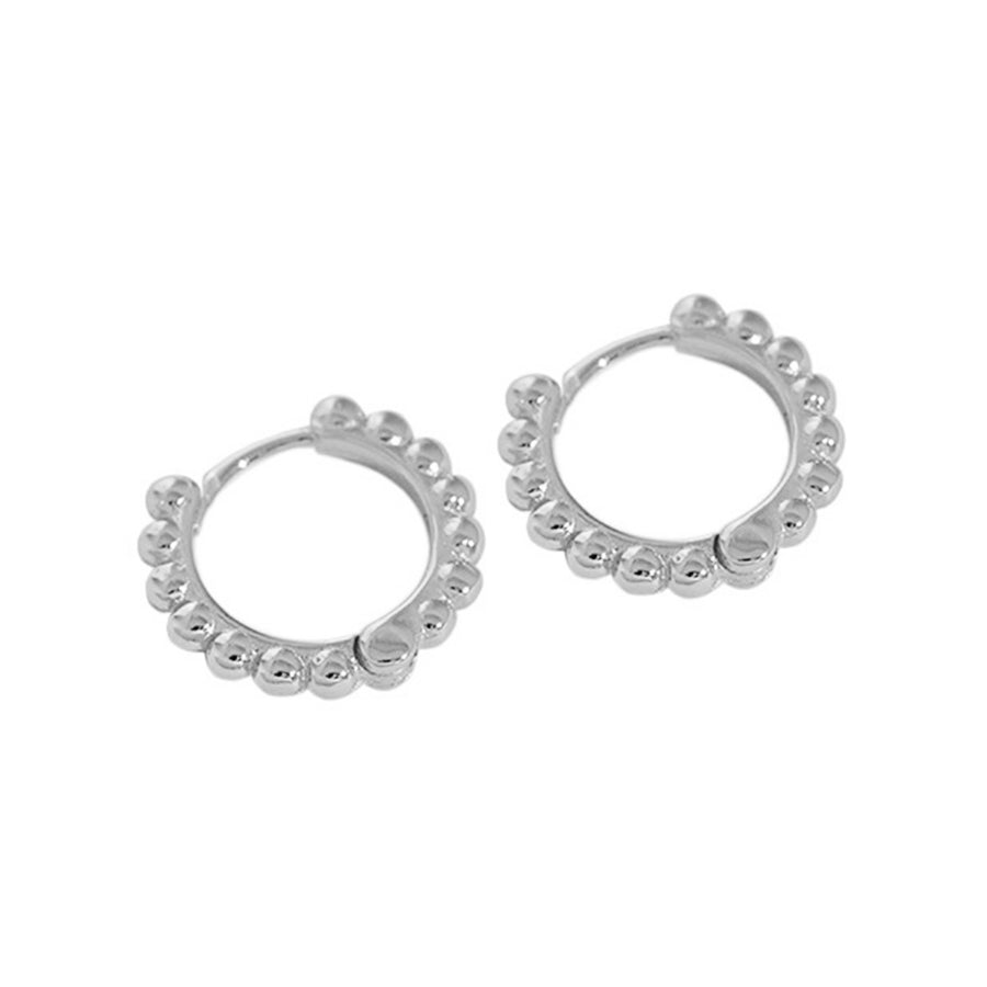 RHE1040 925 Sterling Silver Bead Women Huggies Earring