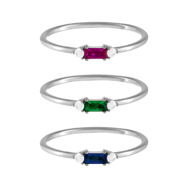 FJ0716 925 Sterling Silver Colorful Cubic Zirconia Ring