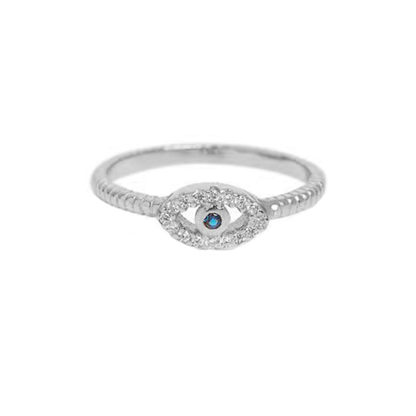 FJ0696 925 Sterling Silver Evil Eye Pave Ring