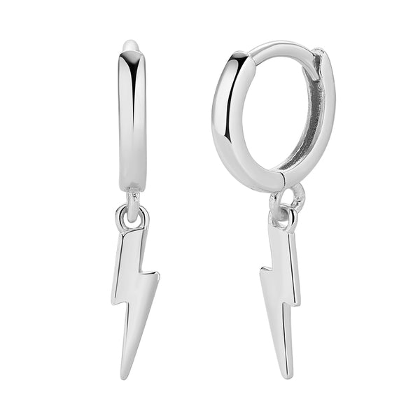 FE0058 925 Sterling Silver Thunder Lightning Hoop Earrings