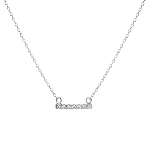 FX0386 925 Sterling Silver Midi Crystal Bar Pendant Necklace