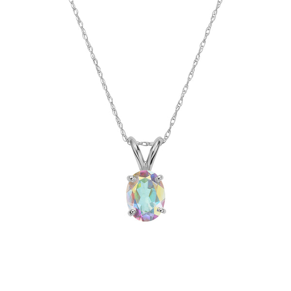 FX0429 925 Sterling Silver Opal Dangle Necklace