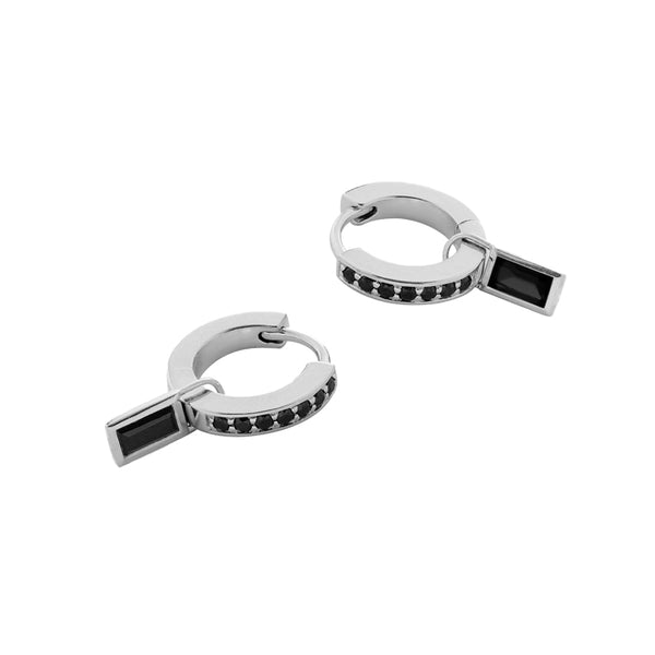 FE1960 925 Sterling Silver Black Cubic Zirconia Spinel Huggie Hoop Earrings