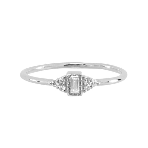 FJ0676 925 Sterling Silver Baguette Cubic Zircon Ring