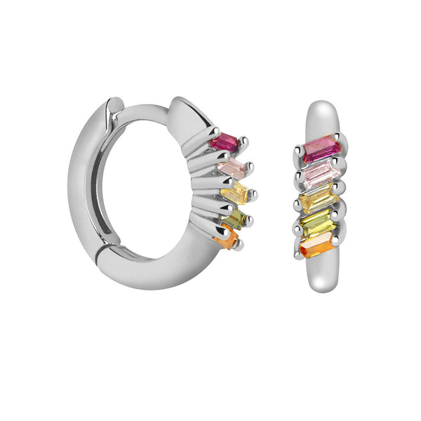 FE1656 925 Sterling Silver Cubic Zirconia Hoop Earring