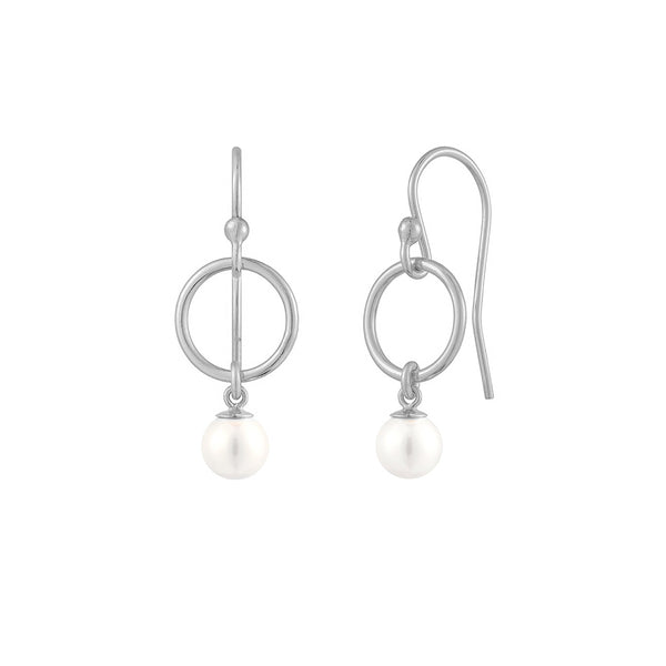 PE0004 925 Sterling Silver Open Circle Single Freshwater Pearl Dangle Earrings