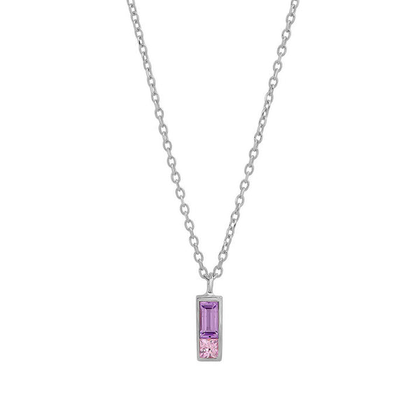 FX0555 925 Sterling Silver Rectangle Zircon Pendant Necklace