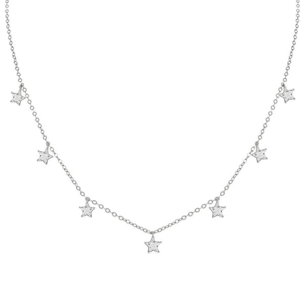 FX0322 925 Sterling Silver Star Beaded Necklace