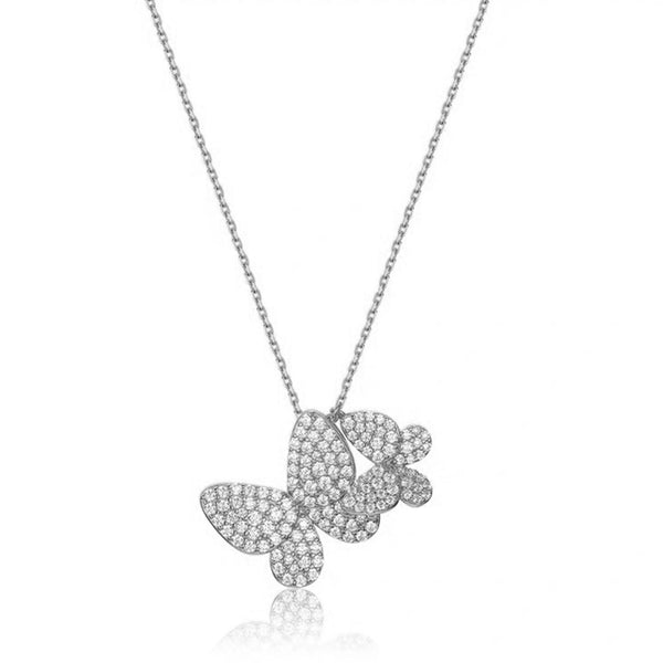FX0472 925 Sterling Silver Double Butterfly Necklace For Women