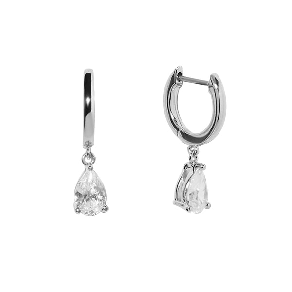 FE1733 925 Sterling Silver Cubic Zirconia Teardrop Hoop Earring