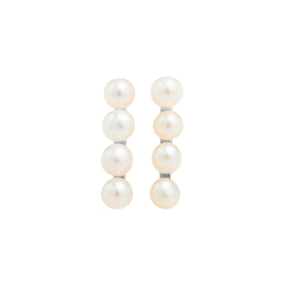 PE0005 925 Sterling Silver Vertical Quartet Freshwater Pearl Stud Earrings