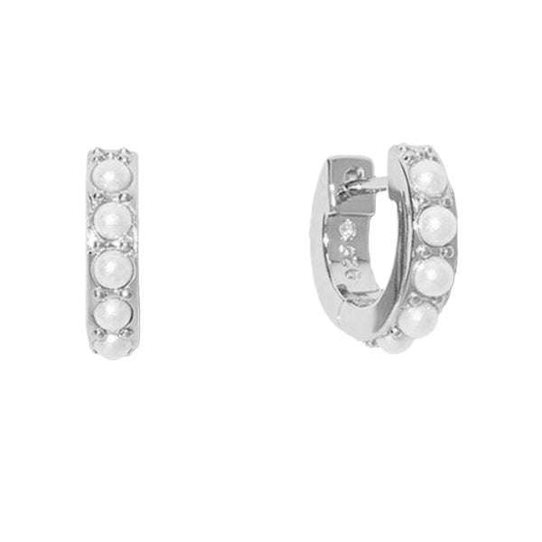 FE1286 925 Sterling Silver Pearl Huggie Hoops Earrings